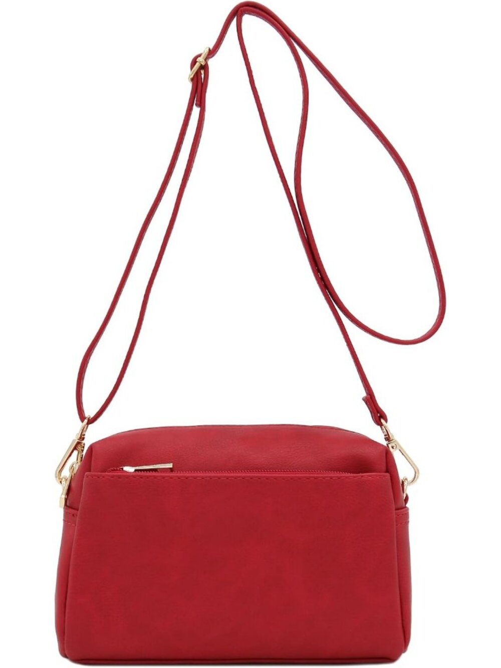 Women's Red Leather Triple Zip Small Crossbody Bag